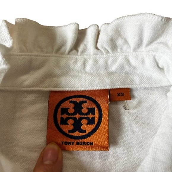 Tory Burch Lidia Ruffled Polo Shirt Size XS - Picture 5 of 8